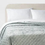 Full/queen Luxe Diamond Stitch Velvet Quilt Light Teal Green - Threshold. Fixed Price $28.99.