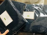 Pottery Barn Linen Silk Diamond Comforter Stormy Blue Queen 2 Euro Shams Quilt. Fixed Price $279.00.