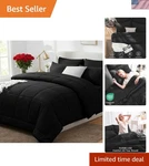 Contemporary Black 7 Piece Comforter Set - Queen Size Bedding Every Season. Fixed Price $58.48.