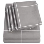 King Window Pane Gray Bed Linen Set With Built-in Elastic Sheet Straps. Fixed Price $40.99.