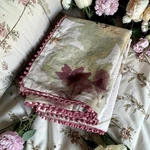2 Lc Lauren Conrad Floral Watercolor Pillow Shams Standard Mauve Pompom French. Fixed Price $25.00.