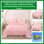 Boho Chic Seersucker Comforter Set - Ruffled Pink Queen Bedding All Seasons. Fixed Price $53.99.
