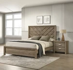 3PC Light Brown Queen Size Chevron-pattern Panel 2X Nightstand Bedroom Set. Fixed Price $975.00.