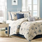 Nautical Blue Ivory Shell Comforter Set Queen Cotton Coastal Star Fish Bedding. Fixed Price $148.28.