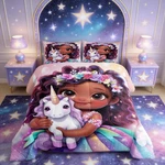 Manfei Girl Unicorn Comforter Set Full Size Cute Black Bedding Kids. Fixed Price $107.35.