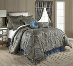 Full Queen Cal King Bed Blue Gold Silver Medallion Paisley 9 Pc Comforter Set. Fixed Price $194.90.
