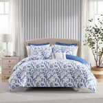 Queen Comforter Set 7 Piece Soft Reversible Cotton Elise Blue Laura Ashley Year. Fixed Price $209.99.