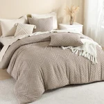 Light Coffee Queen Comforter Set, 3 Pieces Tufted Boho Farmhouse Bedding. Fixed Price $70.22.