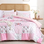 Pink Floral Patchwork Queen Comforter Set Spring Bedding Bag 3PC. Fixed Price $95.98.