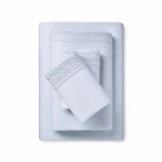 New Simply Shabby Chic Linen Cotton Blue Crochet Lace Sheet Set - Twin Xl. Fixed Price $199.99.