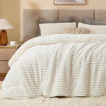 Luxury Fleece Queen Comforter Set - Soft Cream White Bedding With 2 Pillow Cases. Fixed Price $89.99.