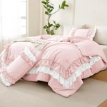 Pink Comforter Set Queen,farmhouse Shabby Boho Chic Bedding White Ruffle. Fixed Price $134.99.