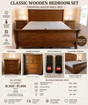 Simmons Adjustable King Sleigh Bed 4PC Set Dresser Nightstand Remote Brown. Fixed Price $1500.00.