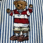 Ralph Lauren Blue Striped Polo Teddy Bear Twin Fitted Sheet And One Pillow Case. Fixed Price $49.00.