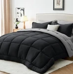Comforter Set, 7 Pieces Bag Complete Bedding Queen Black & Light Grey. Fixed Price $50.05.