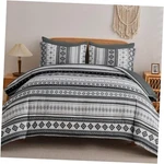 Boho Style Striped Comforter Set 7 Pieces Size Aztec Bed King Black Grey. Fixed Price $46.80.