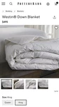 New Pottery Barn Westin Down Blanket King Lightweight Insert. Fixed Price $349.00.