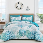 King Coastal Comforter Set 7 Piece Ocean Nautical Bedding Teal. Fixed Price $77.99.