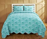 Ika Cotton Turquoise Blue Twin Or Queen Quilt Pillow Sham Set. Fixed Price $80.00.