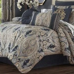 Bnip J Queen New York Luciana Indigo Blue 4PC Comforter Set. Fixed Price $298.00.