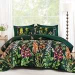 Floral Comforter Set Size 8 Piece Colorful Flowers Botanical Queen Dark Green. Fixed Price $53.15.