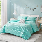 Codi Metallic Teal And Silver Comforter Set Full / Queen Size, Cute Aqua. Fixed Price $72.09.