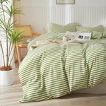 Mixinni Striped Comforter Set Queen Size Green White Stripes Pattern Bed. Fixed Price $93.48.