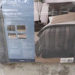 Mainstays Queen Bed-in-a-bag Barrett Ii 6-PIECE Set Cotton Rich Black Beige. Fixed Price $54.69.