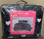 Juicy Couture 8PC Queen Comforter Set Black W/pink Hearts, Crowns & Jc Monograms. Fixed Price $125.00.