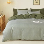 Wake Cloud - Striped Comforter Set, Ticking Full, Olive Green White. Fixed Price $64.10.