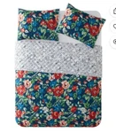 New Mainstays Red & Blue Floral Medley Shams Standard Queen Quilted. Fixed Price $29.99.