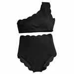 Women High Waisted Scalloped Flounced Trim One Shoulder Swimsuit 2PCS Bikini Set. Fixed Price $20.99.