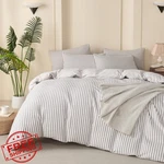 Tisplr Queen Comforter Set Grey Striped Microfiber Jacquard 3 Pc Bedding. Fixed Price $74.99.