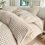 Tan Gingham Comforter Set King Modern Style Beige Plaid 3 Piece.... Fixed Price $97.51.