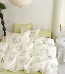 Reversible Comforter Set Green Floral Cream Botanical Cottagecore Minimalist Bed. Fixed Price $111.20.