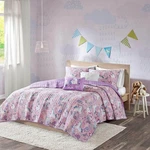 Lola Unicorn Reversible Cotton Quilt Set With Throw Pillows, Twin. Fixed Price $89.99.