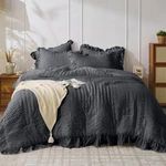 Jollyvogue Dark Gray Queen Comforter Set, 3 Pieces Seersucker Bedding. Fixed Price $60.47.