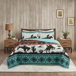 3 Piece Teal South Western Quilt Bedspread Set Cowboy Print Bedding. Fixed Price $44.99.