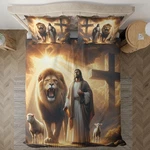 Christian Lion And Lamb Bedding Set, Religious Jesus Comforter Bedroom Decor. Fixed Price $75.00.
