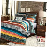 Boho Striped Reversible 7 Piece King Turquoise & Tangerine Comforter Set. Fixed Price $159.99.