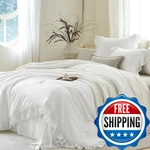 Softpage White Ruffle Comforter Set Queen Pre-washed Shabby Chic Bedding. Fixed Price $85.86.
