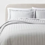 3PC Luxe Striped Damask Duvet Cover And Sham Set - Threshold. Fixed Price $23.99.