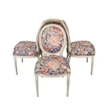 Set Of 4 French Style Shabby Chic Dining Chairs Floral Upholstery Crackle Finish. Fixed Price $1232.00.