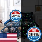 Aqzuxira Glow The Dark Kids Comforter Set, 4 Pieces Blue Dandelion Bedding. Fixed Price $59.34.