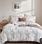 Janzaa 3PCS White Comforter Set, Soft Microfiber Bedding Plant Flowers Queen. Fixed Price $39.99.