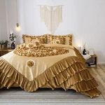 Tache Floral Solid Luxury Caramel Latte Ruffle Bedding 6PC Comforter Set Gold. Fixed Price $229.89.