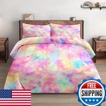 Wecozy Queen Size Comforter Set 2 Pillowcases Pink Yellow Painting Tie Dye Soft. Fixed Price $104.15.