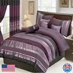Grand Linen 7 Piece Oversize Eggplant Purple/black Silver Stripe Chenille. Fixed Price $128.56.
