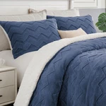 Fluffy King Size Comforter Set - Super Soft Sherpa Navy. Fixed Price $87.99.