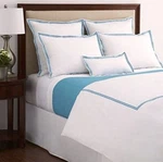 $120 New Hudson Park Italian Linens Flat Sheet Embroidered Azure White Queen. Fixed Price $75.00.